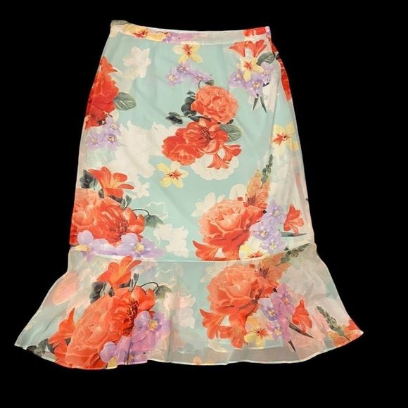 NWT Calvin Klein Floral Ruffled Chiffon Midi Skirt 10 - Picture 4 of 9